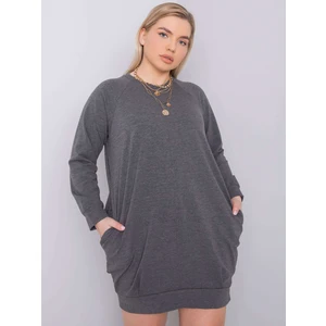 Dark gray melange plus size dress with long sleeves