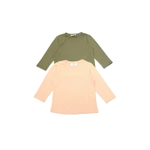 Trendyol Khaki-Beige 2-Pack Boy's Basic Knitted T-Shirt