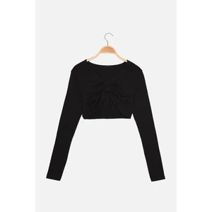 Trendyol Black Super Crop V Neck Knitted Blouse