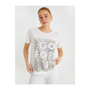 Koton Slogan Printed T-Shirt Short Sleeved Crew Neck