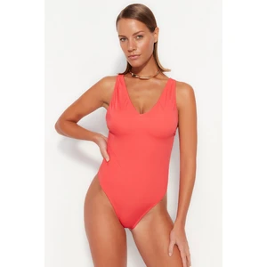 Trendyol Red V-Neck High Leg Swimsuit