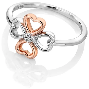 Hot Diamonds Bicolor stříbrný čtyřlístkový prsten s diamantem Lucky in Love DR216 54 mm