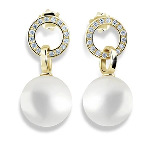 Cutie Jewellery Pôvabné perlové náušnice zo žltého zlata so zirkónmi Z6411-3123-10-X-1