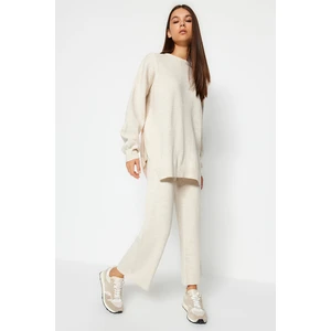 Trendyol Beige Wide fit Balloon Sleeves Knitwear Top and Bottom Set