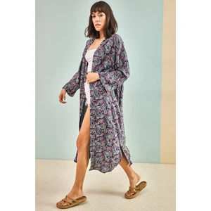Bianco Lucci Women's Belted Long Multi-Patterned Kimono