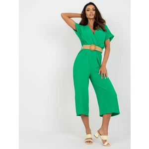 Green airy jumpsuit with short sleeves