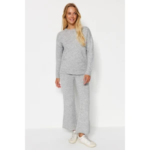 Trendyol Gray Soft Textured Basic Knitwear Top and Bottom Set