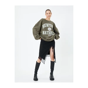 Koton College Sweatshirt with Raised Mark. Comfortable Fit and Long Printed Cotton.