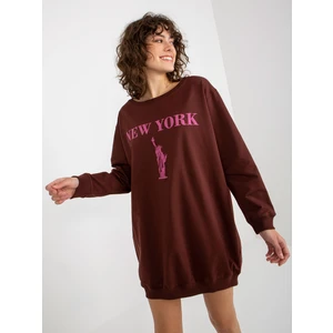 Dark brown and pink oversize sweatshirt with long print
