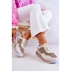 Women's Sport Shoes Sneakers White and Gold Bourne