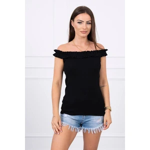 Off-the-shoulder blouse with frills black