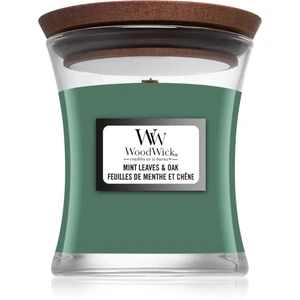 Woodwick Mint Leaves & Oak vonná svíčka s dřevěným knotem 85 g