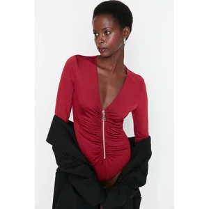 Trendyol Burgundy Zipper Detailed V Neck Body