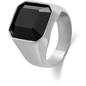 Troli Masivní prsten z oceli s černým krystalem 65 mm