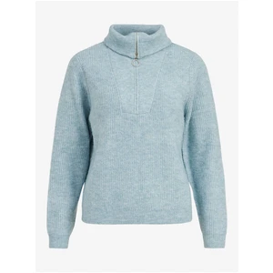 Light blue ribbed sweater with collar VILA Mathilda - Women