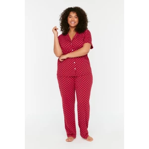 Trendyol Curve Plus Size Pajama Set - Burgundy - Graphic