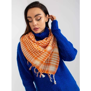 Oranžový a béžový šátek s třásněmi