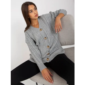 RUE PARIS grey cardigan with braids