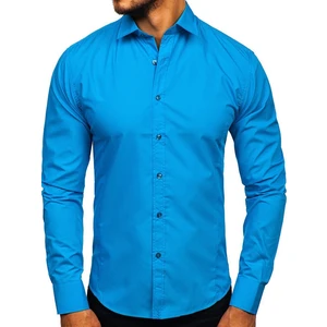 Cămașă elegantă mâneca lungă turcoaz Bolf 1703