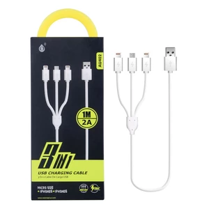Nabíjecí kabel PLUS 3v1, 2x iPhone Lightning + 1x Micro USB, délka 1m, 2A, rychlé nabíjení