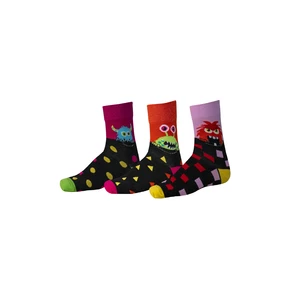 Sada troch párov vzorovaných ponožiek v ružovej a čiernej farbe SAM 73