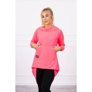 Sweatshirt with long back and hood pink neon