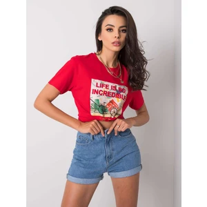 Red cotton t-shirt with the inscription