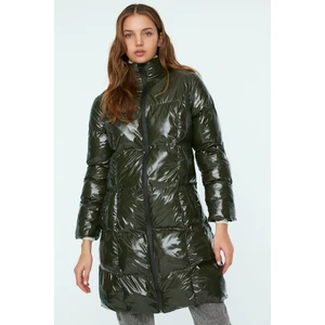 Trendyol Khaki Shiny Zipper Closure Long Inflatable Coat