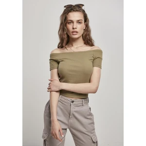 Ladies Off Shoulder Rib Tee Khaki