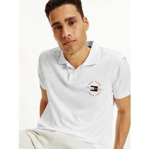 White Men's Polo T-Shirt Tommy Hilfiger Icon Logo Interlock - Mens