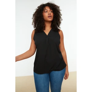 Trendyol Curve Black V-Neck Woven Blouse