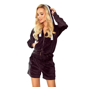 363-1 Velor tracksuit with shorts and a hood - BLACK