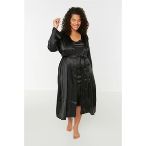 Trendyol Curve Black Satin Kimono - Nightgown 2 Piece Set