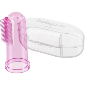 BabyOno Take Care First Toothbrush detská zubná kefka na prst s puzdrom Pink 1 ks