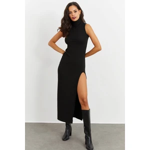 Cool & Sexy Women's Black Midi Turtleneck Dress Yi2476