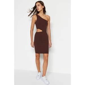 Trendyol Brown Seamless Fitted Cut Out Detailed Mini Stretch Knit Dress