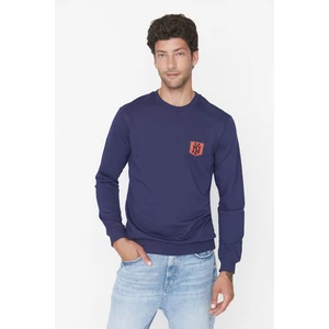 Trendyol Navy Blue Men's Regular Fit Crewneck Long Sleeve Cotton Sweatshirt