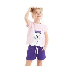 Denokids Teddy Bear Girl Pink T-shirt Purple Short Shorts Summer Suite