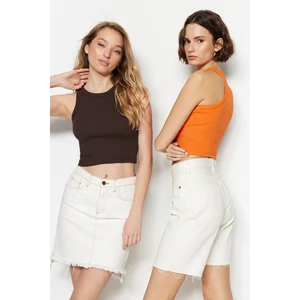 Trendyol Brown-Orange 2-Pack Fitted Crop, Corduroy, Stretchy Knit Undershirt