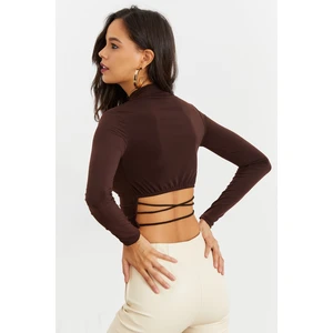 Cool & Sexy Women's Brown Open Waist Crop Top IC115