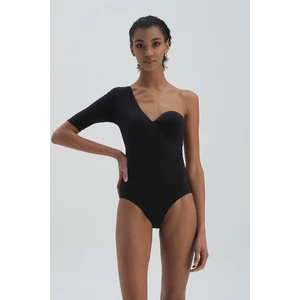 Dagi Black One-Shoulder Trojan. Sleeve Swimwear