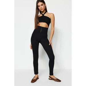 Trendyol Black Corset-Look High Waist Interlock Knitted Leggings