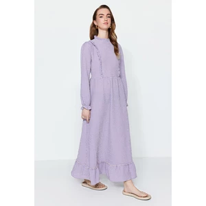 Trendyol Lilac Gingham Patterned Ruffle Detailed Woven Dress
