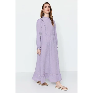 Trendyol Lilac Gingham Patterned Ruffle Detailed Woven Dress