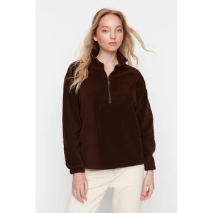 Trendyol Brown Zipper Detail Fleece Knitted Sweatshirt