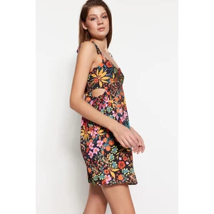 Trendyol Black Floral Mini Dress with Woven Straps