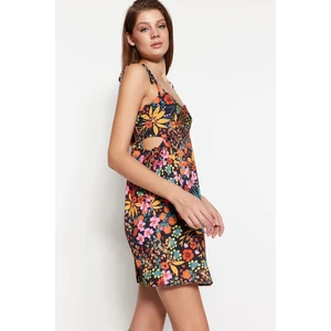 Trendyol Black Floral Mini Dress with Woven Straps