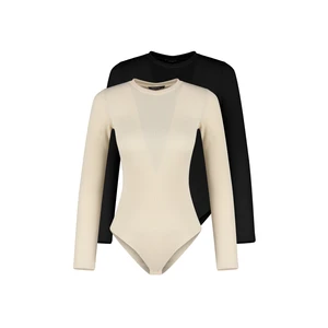 Trendyol Black-Beige 2-Pack Half Sleeves Knitted Body With Snap Button