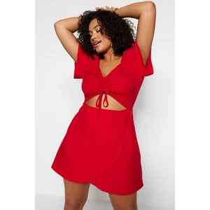 Trendyol Curve Red Woven Smocking And Cutout Detailed Dress