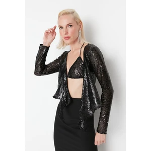 Trendyol Black Sequin Top and Bottom Set